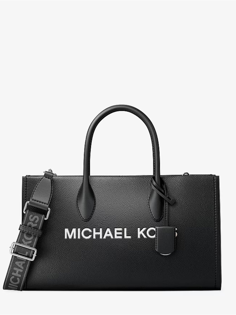 MICHAEL KORS Black Leather Logo Tote with Top Handles - Picture 10 of 11